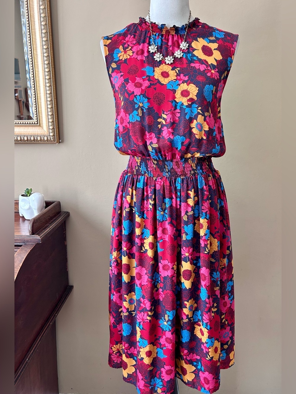 Modcloth Savor The Occasion Floral Sleeveless High Neck A-Line Dress Size 2X - Picture 2 of 9
